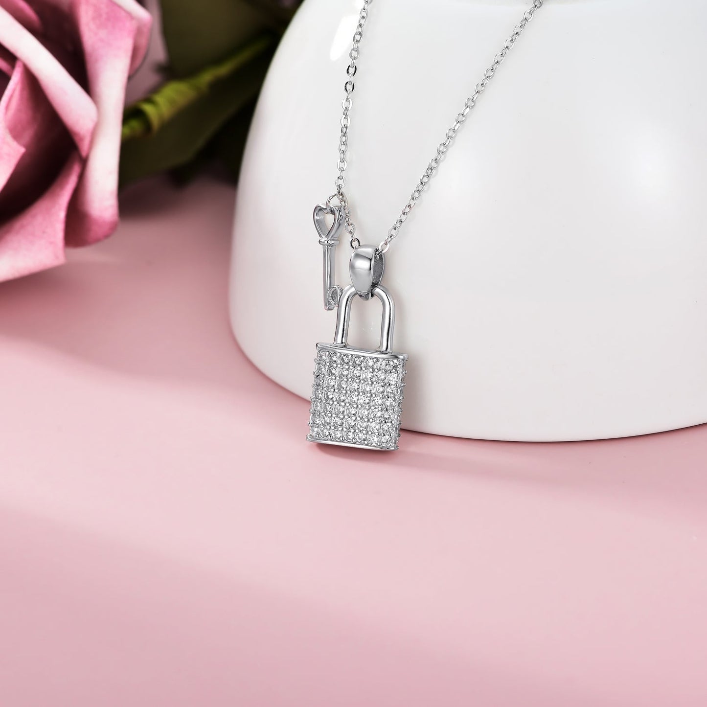 Lock and Key Necklace 925 Sterling Silver Necklace for Women Girl