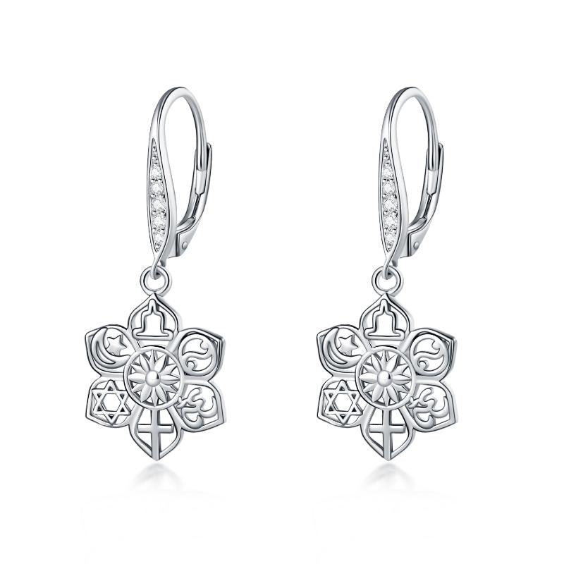 Sterling Silver Buddha Lotus Flower Drop Dangling Earrings Cross Yoga Spiritual Jewelry Gifts