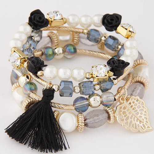 Fashion Trend Crystal Beads Pearl Leaf Fringe Bracelet