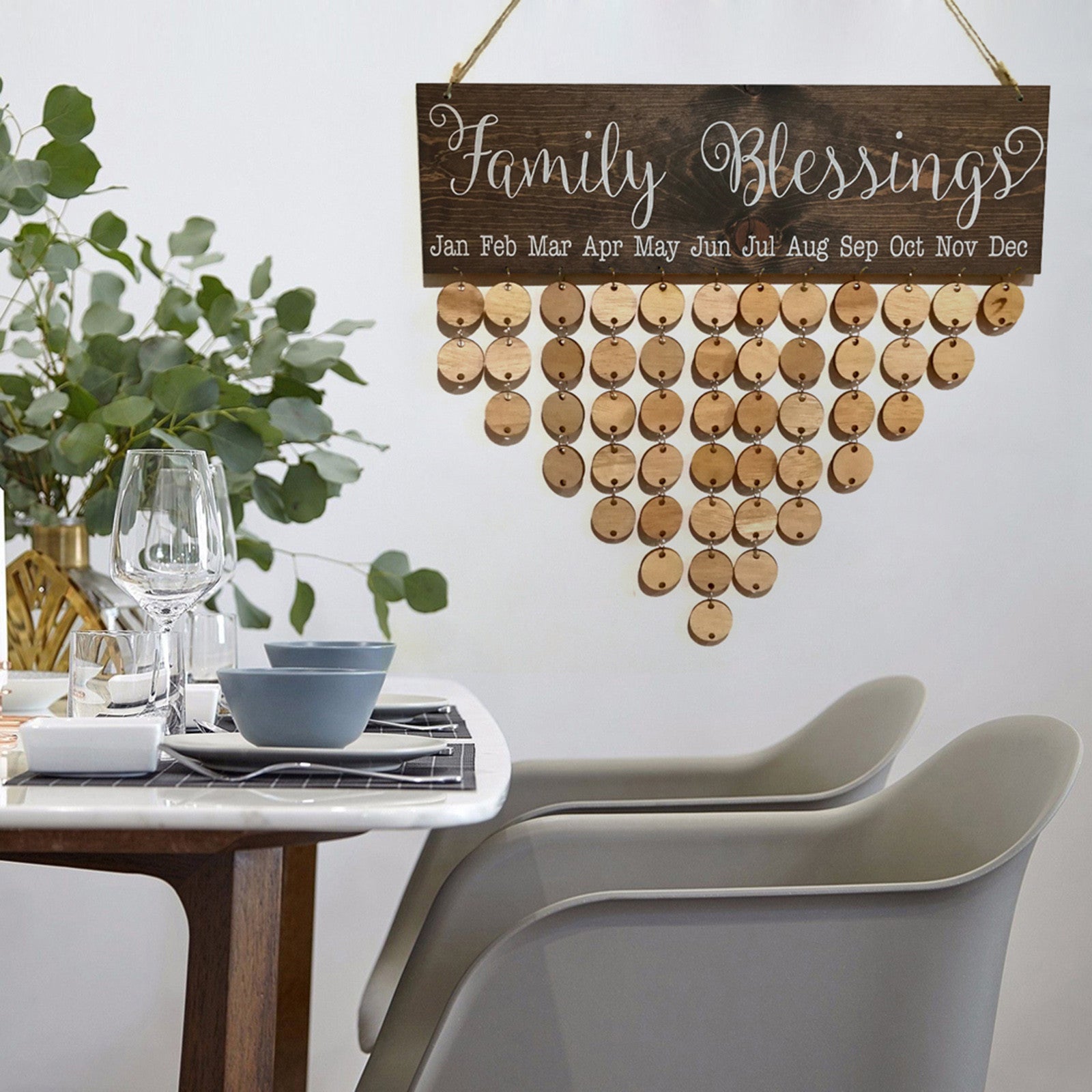 Family Blessings Calendar Board Plaque DIY Hanging Wooden Reminder