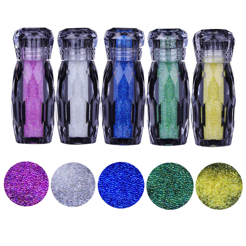 5 Bottle Ultra Tiny DIY Glass Caviar Beads Nail Art Rhinestones Kit Decorations