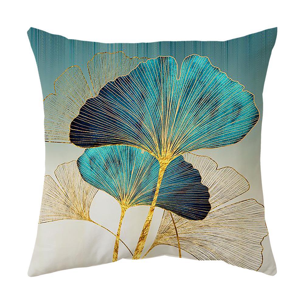 Green Gold Ginkgo Leaf Printed Pillow Cover