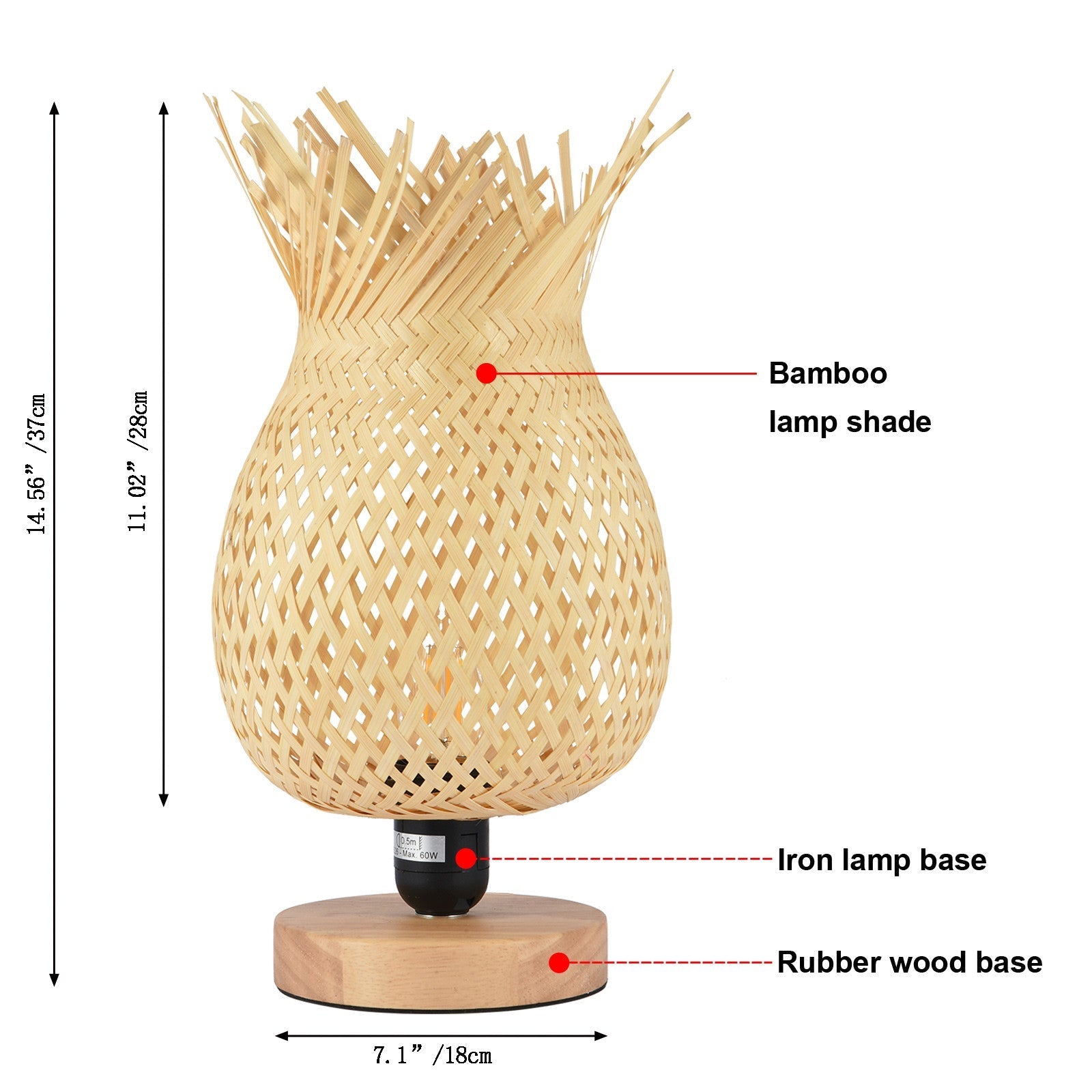 European Style Rubber Wood Table Lamp Bamboo Woven Hotel Bedside Table Lamp