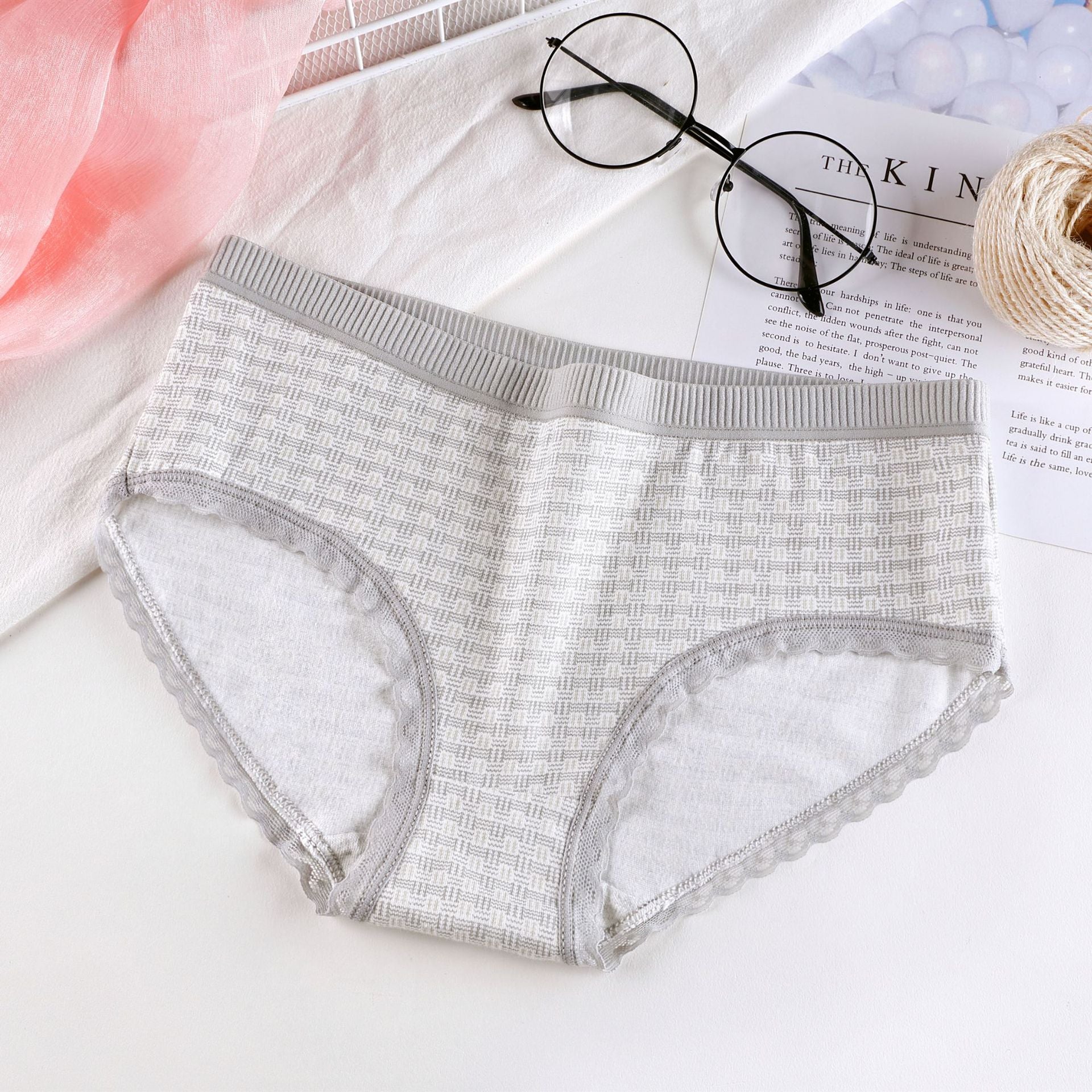 Plaid Printed Cotton Underwear For Women