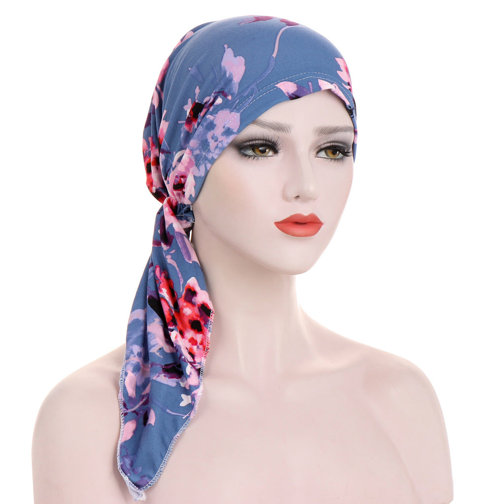 Curved Tail Turban Hat Flower Cloth Pullover