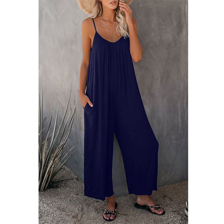 Women's Loose Sleeveless Jumpsuits Romper Jumpsuit With Pockets Long Pant Summer