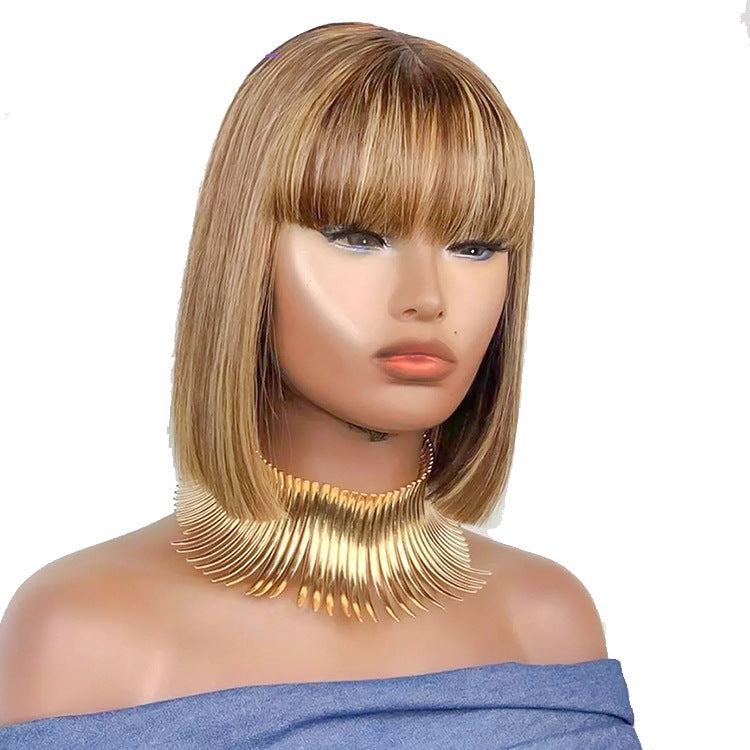 Women's Short With Bangs Mechanism Real Hair