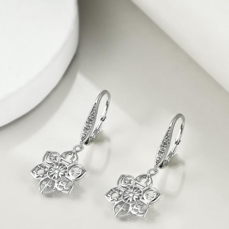 Sterling Silver Buddha Lotus Flower Drop Dangling Earrings Cross Yoga Spiritual Jewelry Gifts