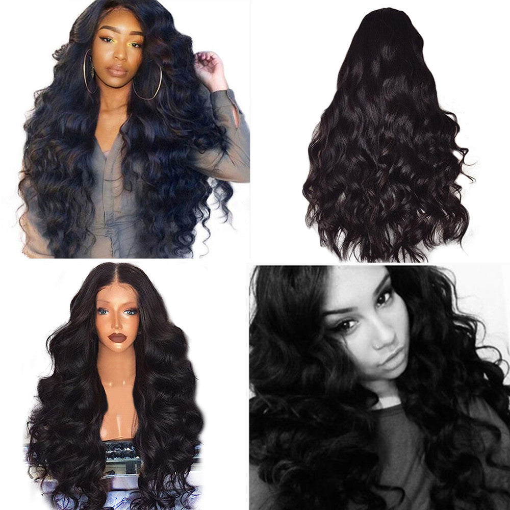 Black Synthetic Wigs Natural Looking Long Wavy Middle Side Parting No-Lace Women