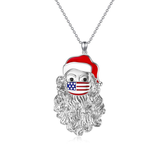 Santa Wearing a Face Mask Necklace Enamel Santa Claus with Mask Christmas Pendant Jewelry