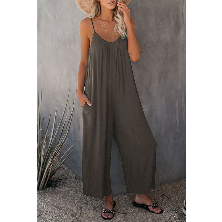 Women's Loose Sleeveless Jumpsuits Romper Jumpsuit With Pockets Long Pant Summer