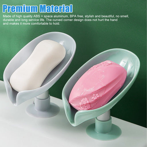 2pcs Soap Dishes Holder Leaf Shape Box Self Draining Saver Suction Cup Bathroom Leaf Shape Soap Box Drain Soap Holder Bathroom Accessories Suction Cup Soap Dish Tray