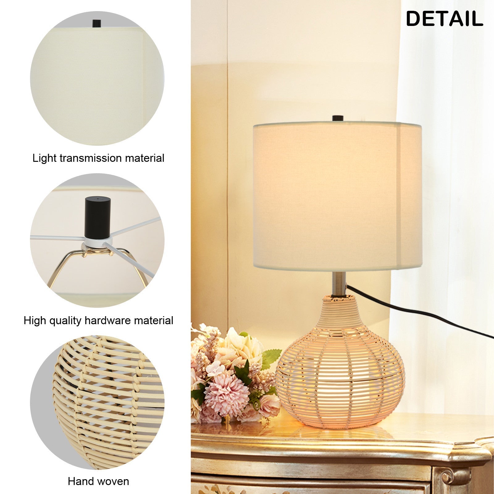 European Style Rattan+Linen+Hardware Woven Desk Lamp Mini Desk Lamp