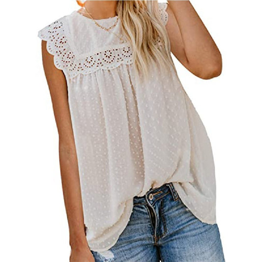 Ladies Sleeveless Cutout Lace Tank Top Shirt