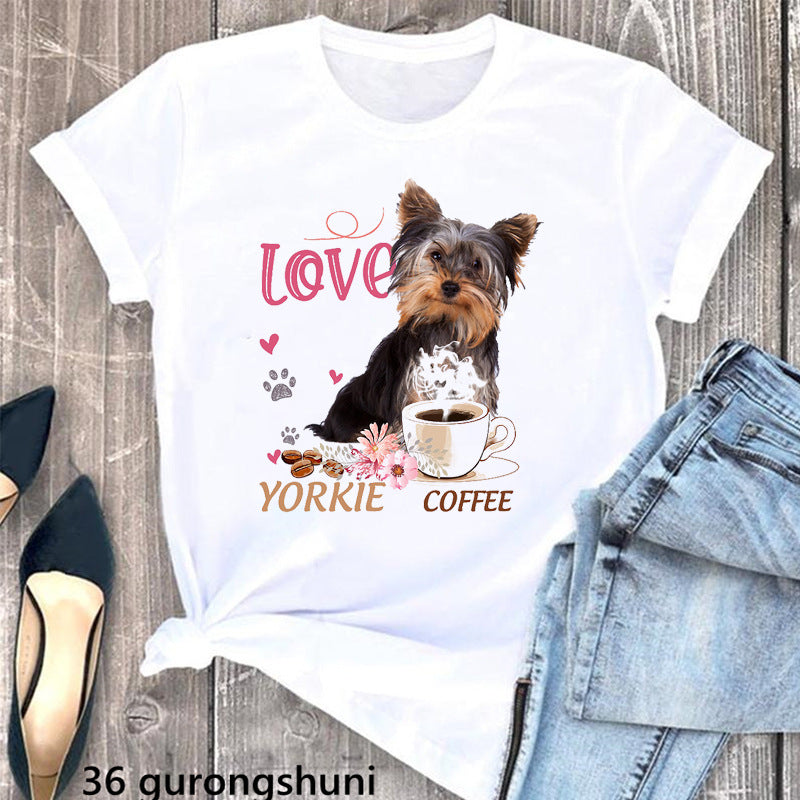 Summer Women's Clothing Schnauzer Dog Women's Printed Wear Clothes T-shirt Women