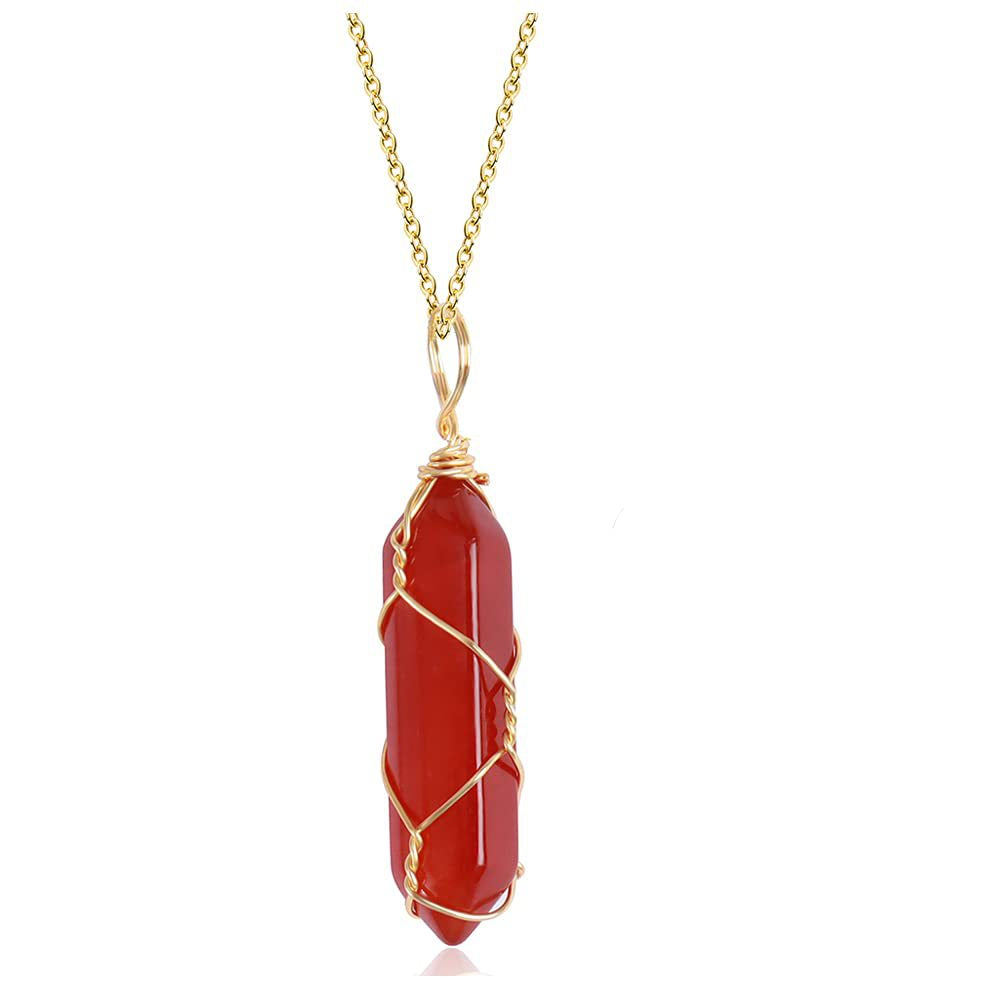 Agate Stone Crystal Pendant Simple Red Agate Necklace