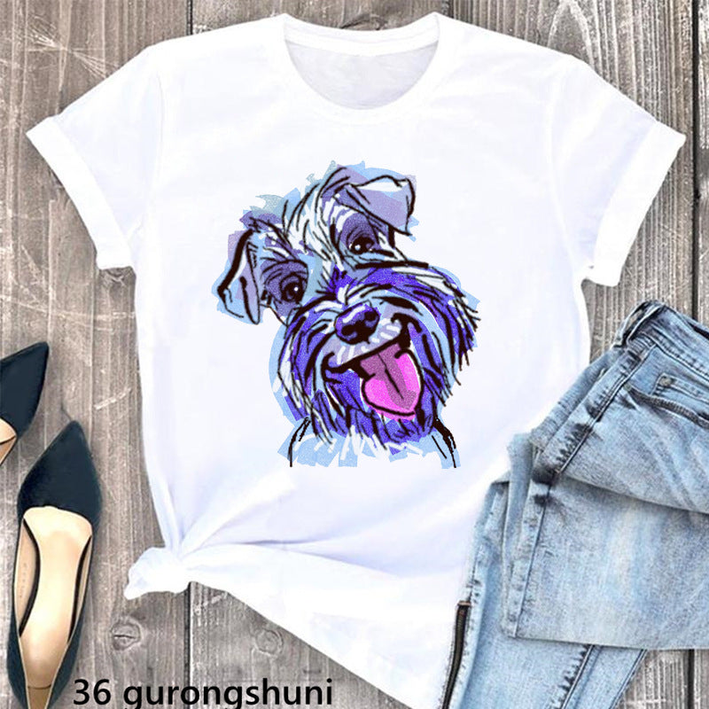 Summer Women's Clothing Schnauzer Dog Women's Printed Wear Clothes T-shirt Women