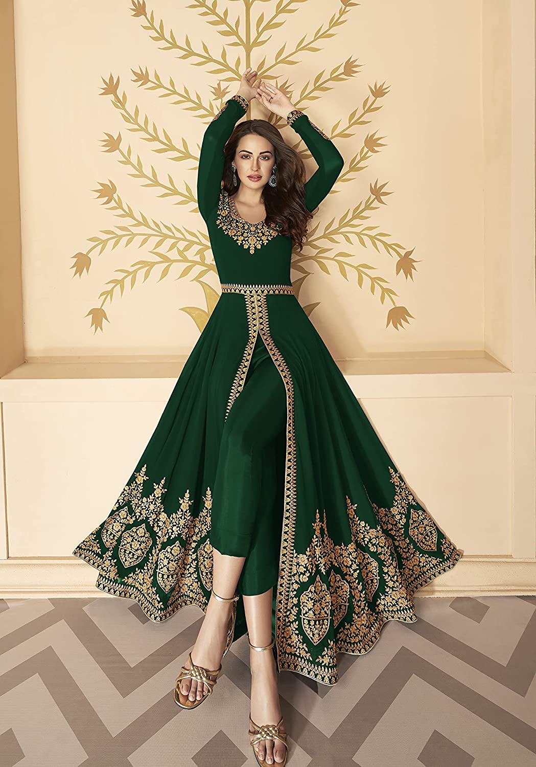 Women Georgette Dupatta Embroidered Front Slit Anarkali Dress WITH HAND WORK MADE IN INDIA FROM INDIA WHOLESALE DROPSHIPPING WEDDING DRESS PARTY DRESS FREE SIZE BEAUTIFULL EMBROIDERY HIGH GRA