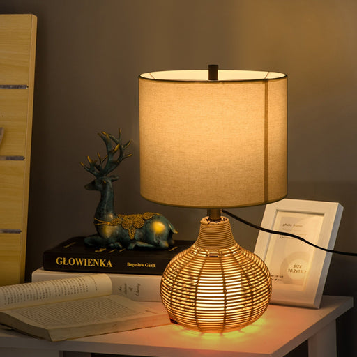 European Style Rattan+Linen+Hardware Woven Desk Lamp Mini Desk Lamp