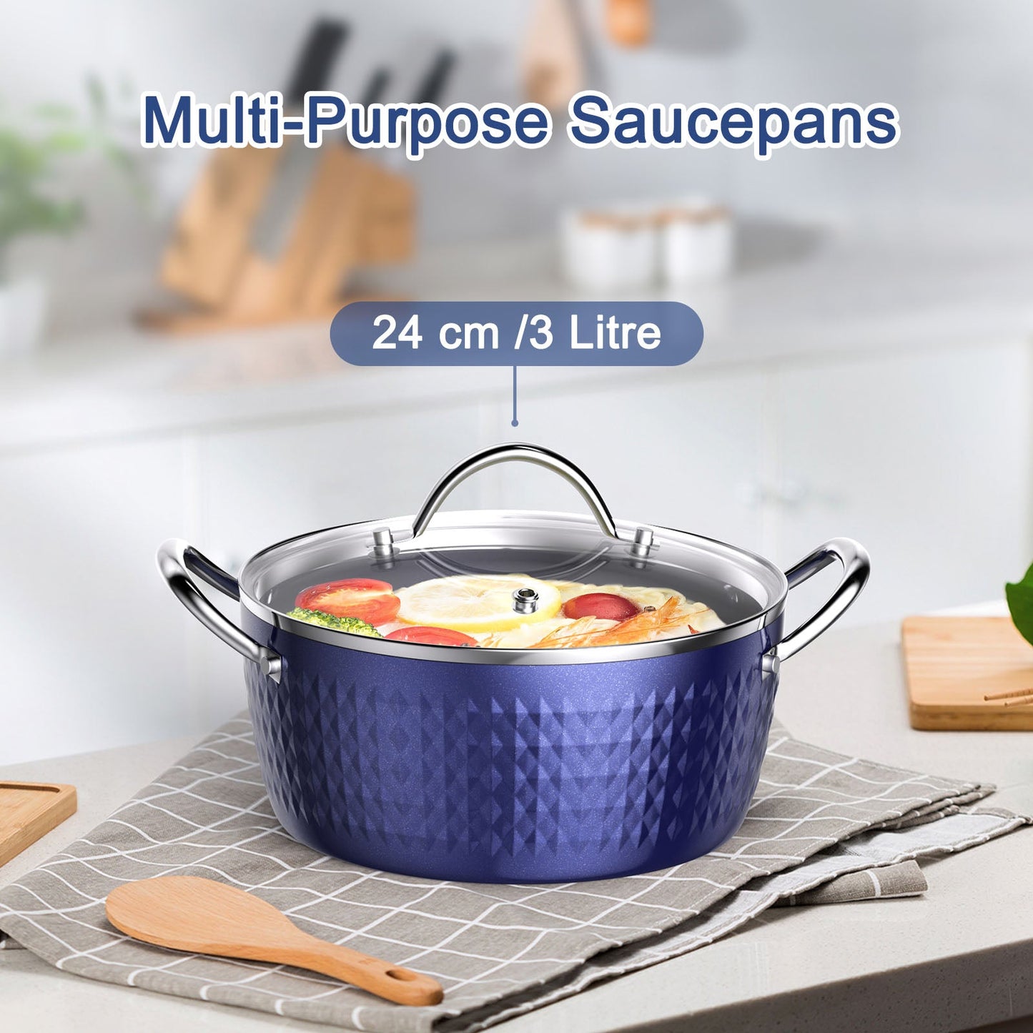 Casserole Dish, Induction Saucepan with Lid, 24cm/ 2.2L Stock Pots Non Stick Saucepan, Aluminum Ceramic Coating Cooking Pot - PFOA Free, Suitable for All Hobs Types,  Amazon Banned