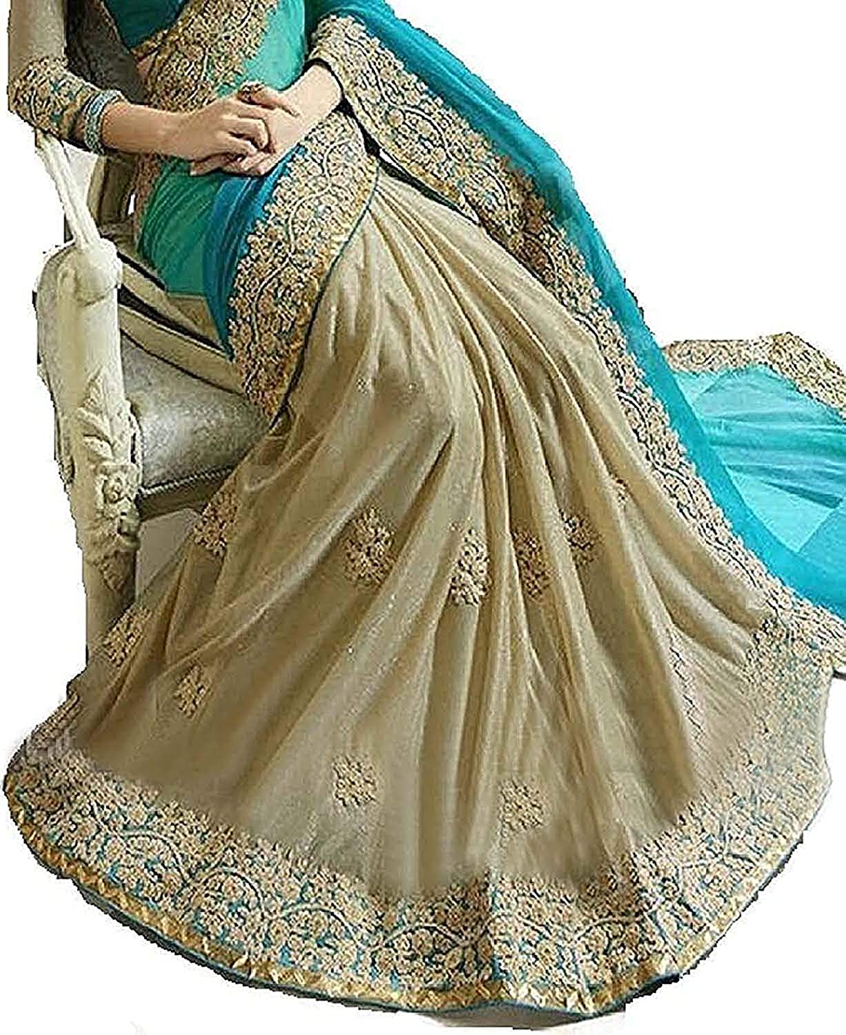 Women Bollywood Style Lycra Saree With Blouse Piece Indian Traditional Saree Wedding Dress Handmade Famous Actress Style Party Wear Free Size  Ethenic Wear Clothes For Women Embroidered