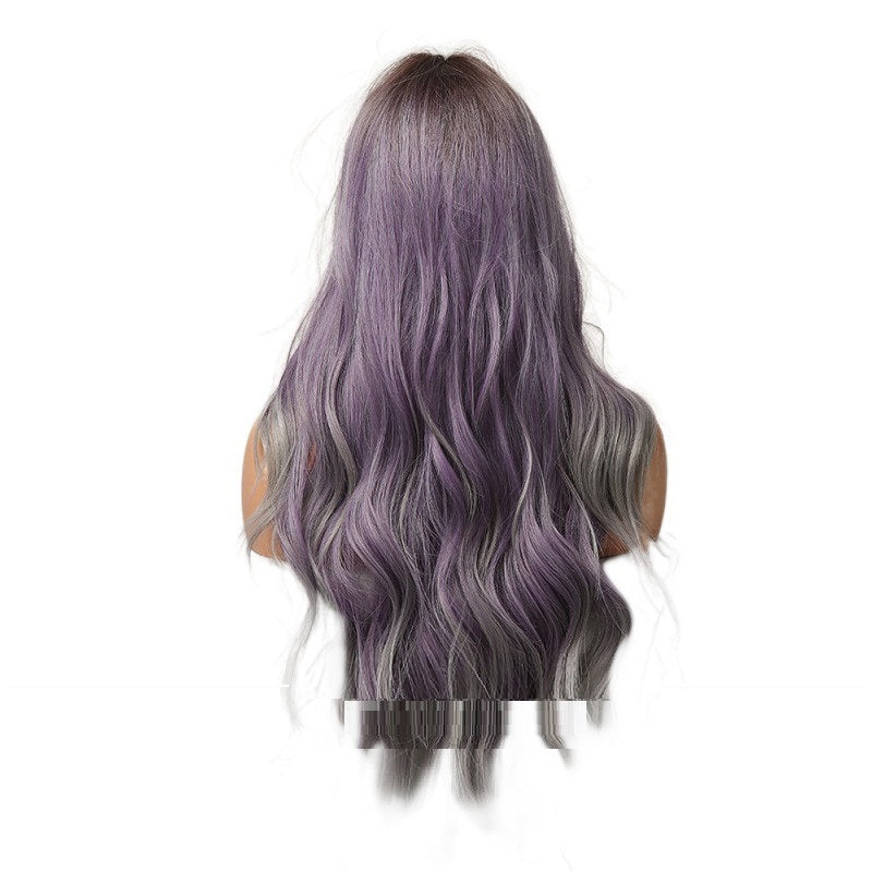 High Temperature Silk Medium Curly Hair Purple Mixed Color Women's Wig