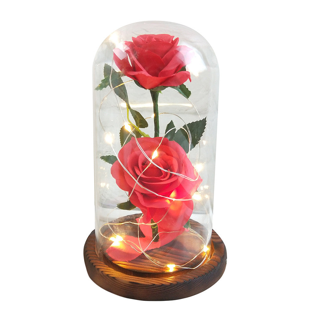 Romantic Immortal Flower Micro Landscape Rose Simulation Glass Shade Led Llight