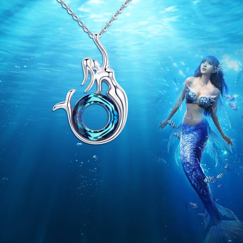 S925 Sterling Silver Crystal Little Mermaid Pendant Necklace Jewelry