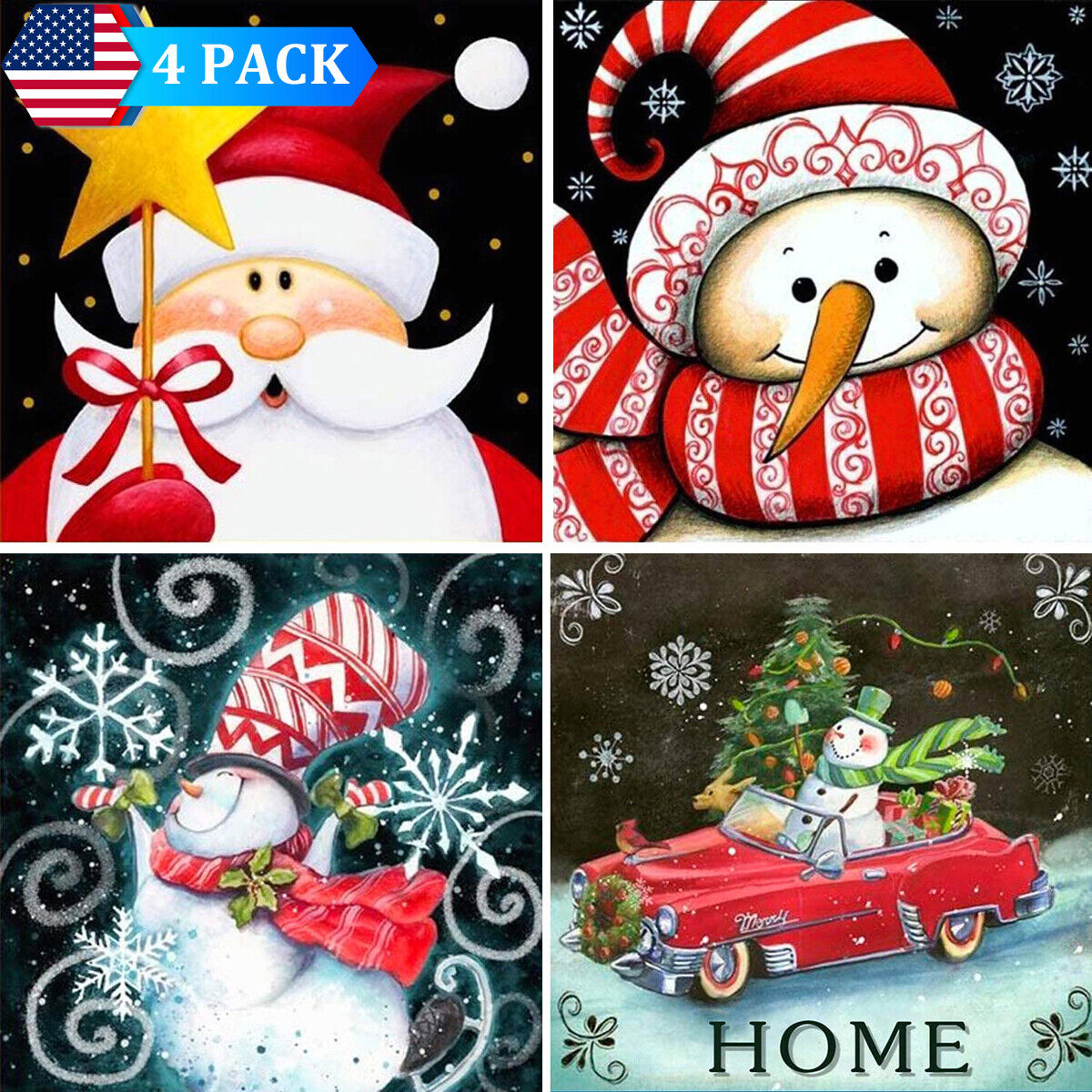 4 Packs Christmas 5D Diamond Painting Kits Full Drill Embroidery Decor Xmas Gift