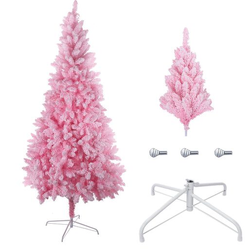 Pink Artificial Snow Flocked Christmas Tree, 8ft  Full Tree, With  Metal Stand