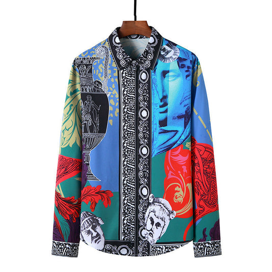 Palace Style Chain Print Men's Long-sleeved Casual Shirt