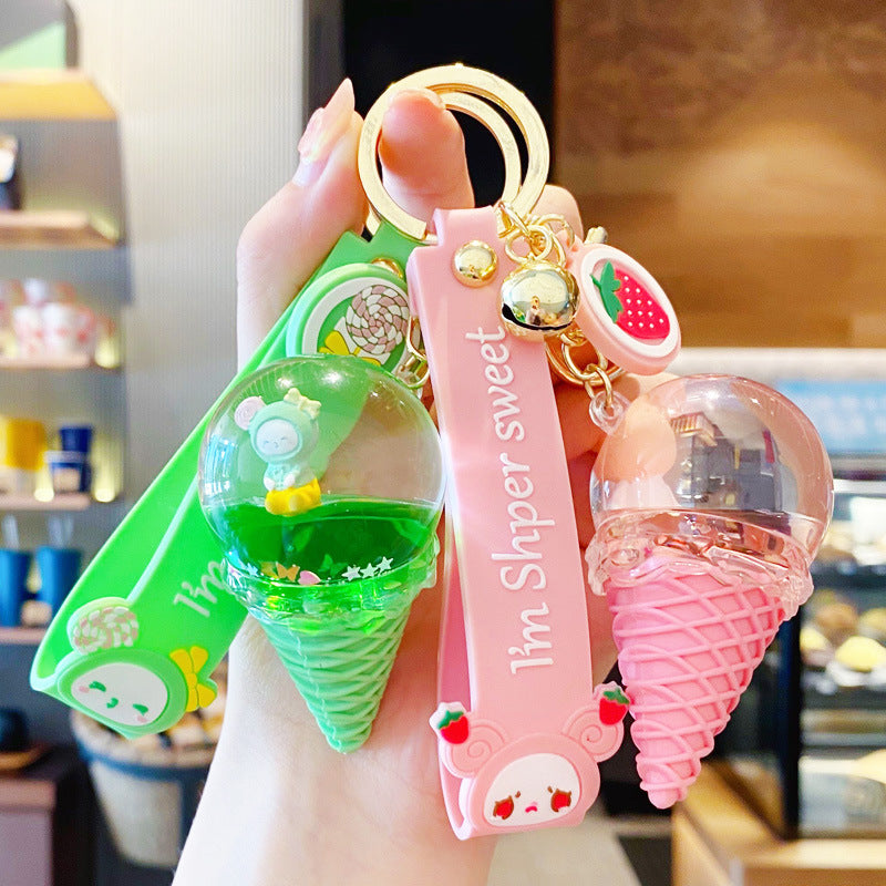 Floating Liquid Drifting Bottle Ice Cream Cute Baby Keychain Cartoon Car Keychain Bag Pendant