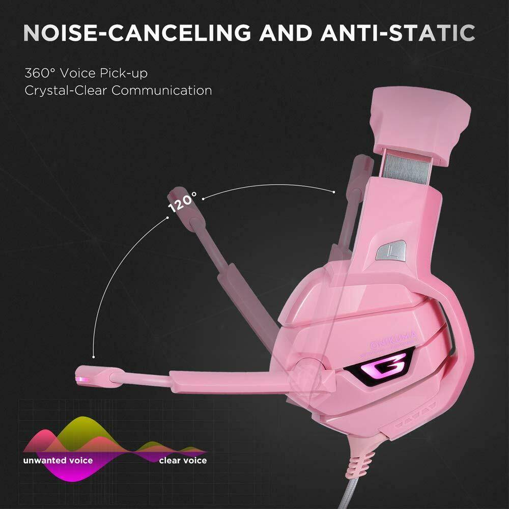 K5 Pink Gaming Headset For PS4 Xbox One PC Laptop With Noise Cancelling Mic