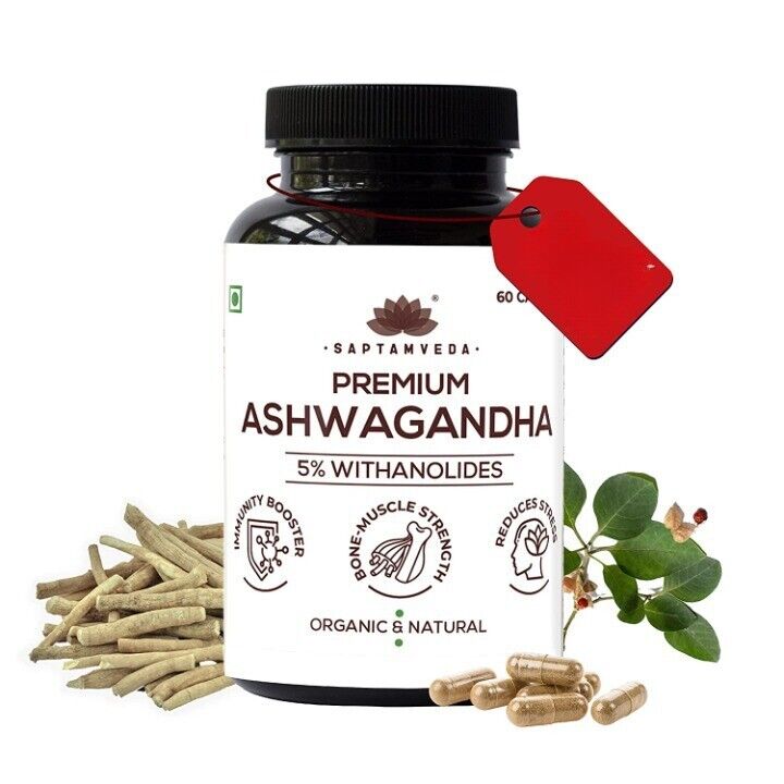 SAPTAMVEDA Ashwagandha Capsules 60 Capsules Increases Muscle And Strength Lowers Blood Sugar And Fat Relieves Stress And Anxiety Sharpens Focus And Memory Boosts Fertility And Testosterone Le