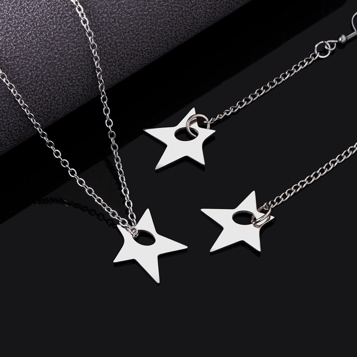 Pentagram Star Stainless Steel Pendant Necklace Earrings Birthday Gift For Women Girls