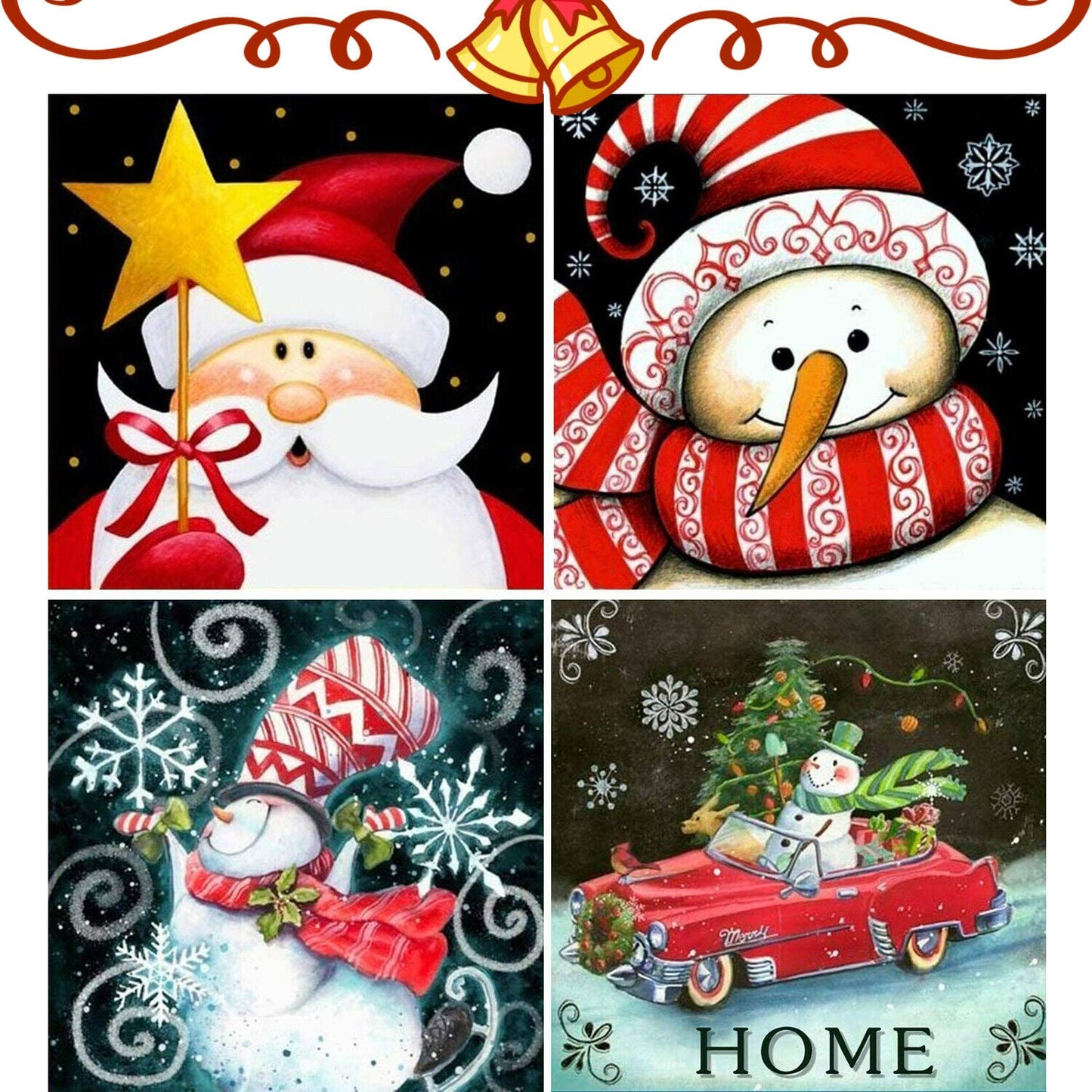 4 Packs Christmas 5D Diamond Painting Kits Full Drill Embroidery Decor Xmas Gift