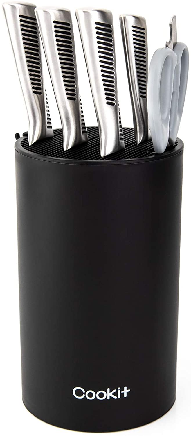 Knife Block Holder, Universal Knife Block without Knives, Unique Double-Layer Wavy Design, Round Black Knife Holder for Kitchen, Space Saver Knife Storage with Scissors Slot Amazon Platform B