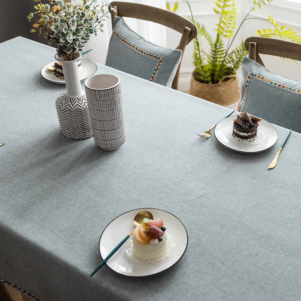 Solid Color Waterproof Table Cloth Imitation Cotton And Linen Embroidery Gray