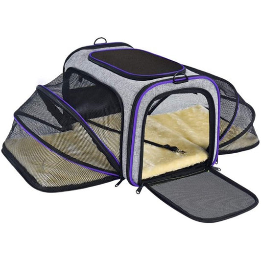 Pet Travel Bag Safe Airline Approved Expandable Foldable Soft-Sided Dog Carrier 3 Open Doors 2 Reflective Tapes