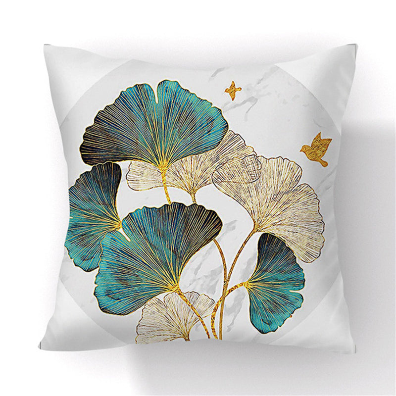 Green Gold Ginkgo Leaf Printed Pillow Cover