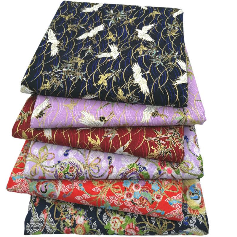 Japanese Style Hot Gold Printing Cloth Fairy Crane Peacock DIY Handmade Patchwork