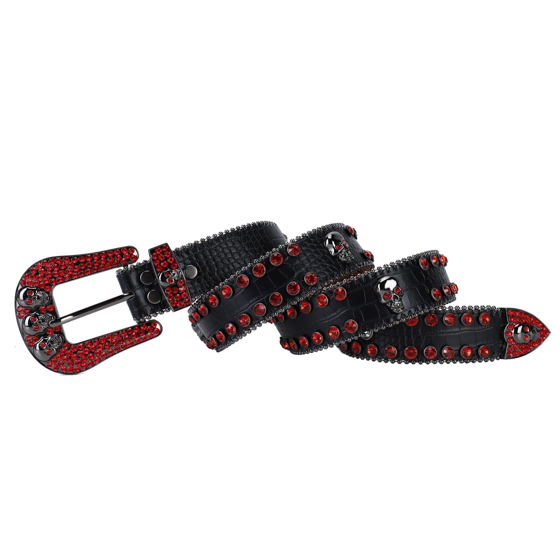 Rhinestone Belt Black Red Inlaid Punk