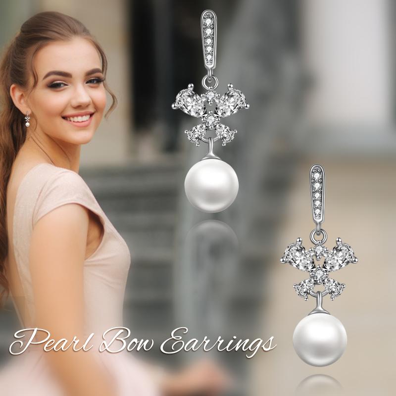 Butterfly Earrings Sterling Silver Cubic Zirconia Dangle Drop Earrings with Pearl Jewelry Gifts for Women