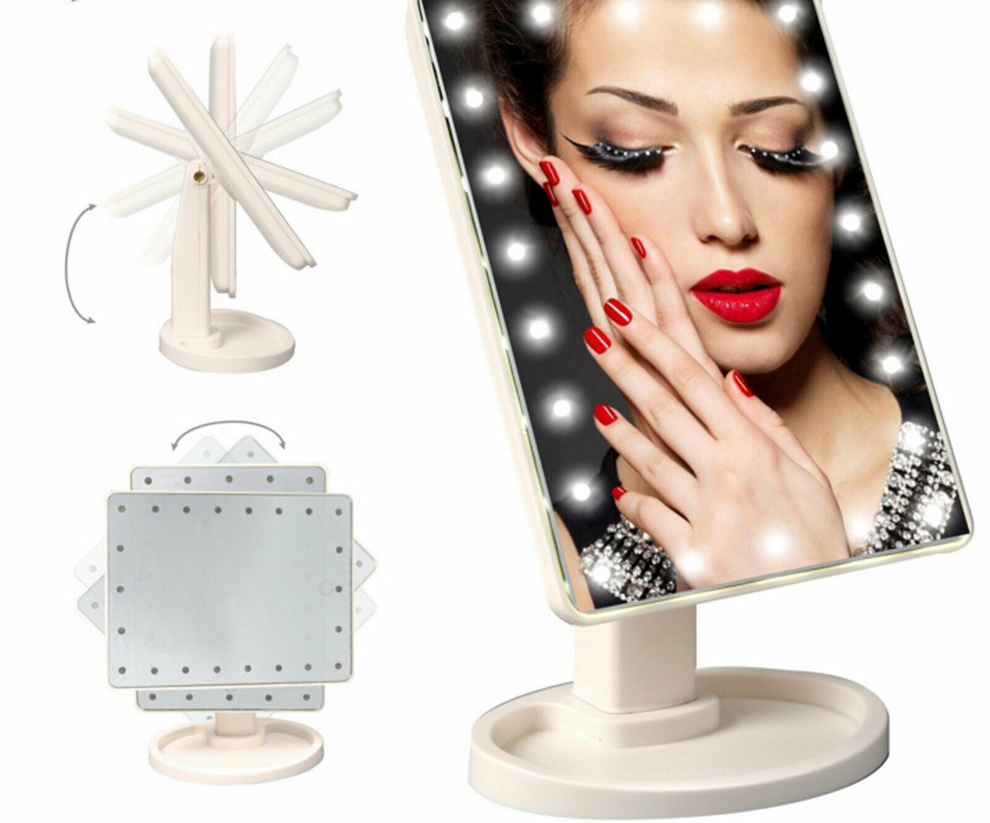 Professional 22 LED Makeup Mirror Light Portable Rotation Vanity Lights Lamp Touch Bright Adjustable USB Or Battery Use 22 LED Makeup Mirror Lighted Stand Tabletop Touch Screen Vanity White o