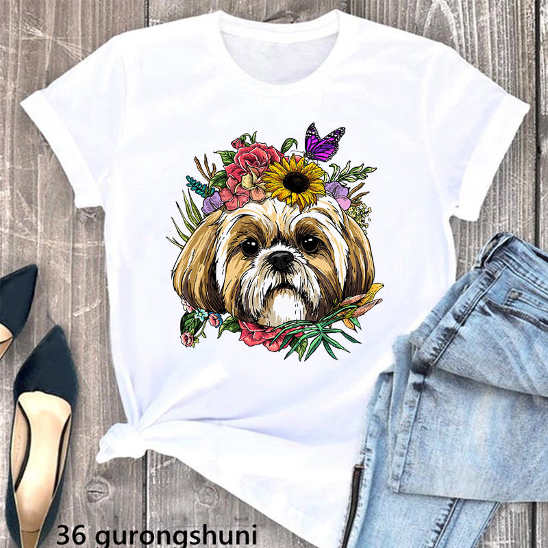 Summer Women's Clothing Schnauzer Dog Women's Printed Wear Clothes T-shirt Women