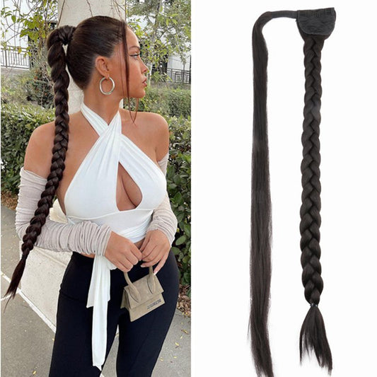 Wig Ponytail Women's Long Hair Velcro Fishbone Braid