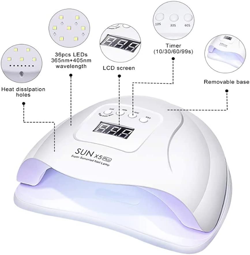 UV Gel Nail Lamp,80W UV Nail Dryer LED Light For Gel Polish-4 Timers Professional Nail Art Accessories,Curing Gel Toe Nails,White,1PK