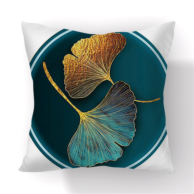 Green Gold Ginkgo Leaf Printed Pillow Cover