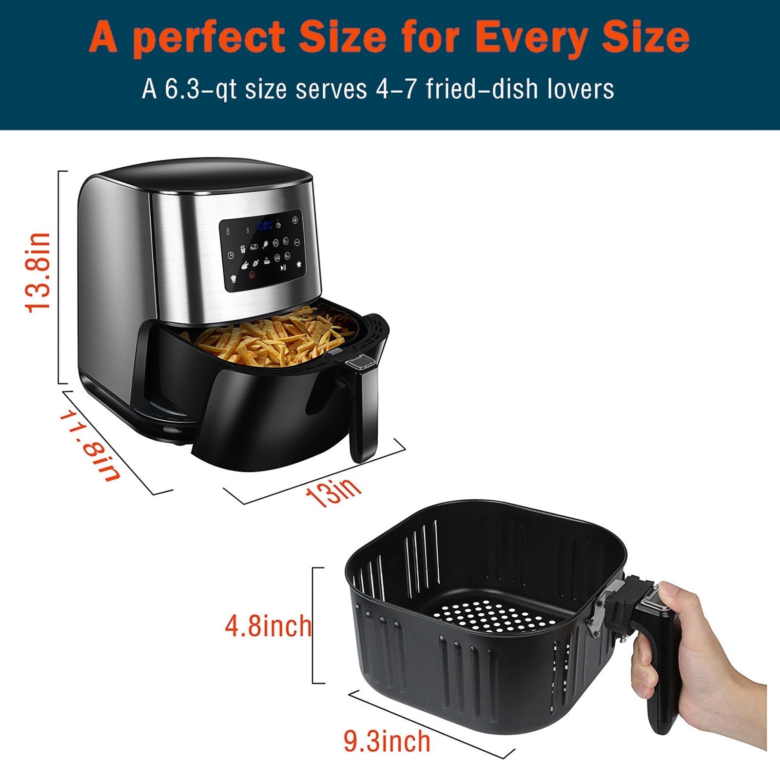 Air Fryer 6 Liters 1700W High Power And Oil-free Cookware