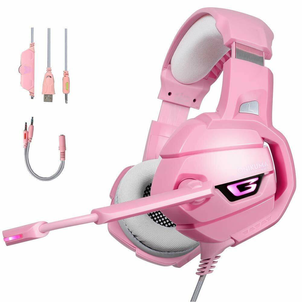 K5 Pink Gaming Headset For PS4 Xbox One PC Laptop With Noise Cancelling Mic